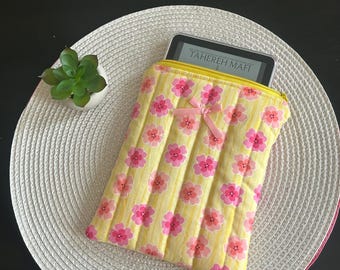 Funda acolchada para Kindle: funda de algodón hecha a mano con cremallera para lector electrónico