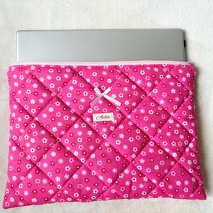 Laptop Sleeve, Quilted laptop Sleeve, Pink Laptop case, Aesthetic Laptop pouch, Handmade MacBook sleeve, Floral laptop bag, Back to school,