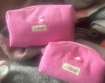Handmade Quilted Corduroy Makeup Bag: Floral Travel Toiletry Pouch
