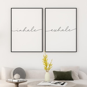 Inhale Exhale Printable Wall Art, Bedroom Wall Art, Set of Two Prints, Inhale Exhale Print, Yoga Poster, Wellness Decor, Boho Print