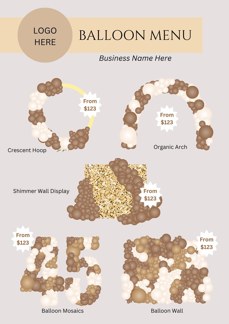 Editable Balloon Menu Template - Customizable Party Decoration Pricing ...
