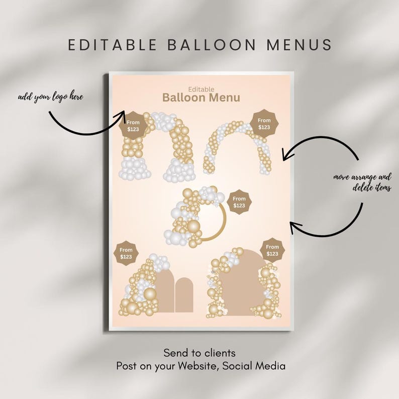 Editable Balloon Menu Template - Gold and Silver Theme - Etsy