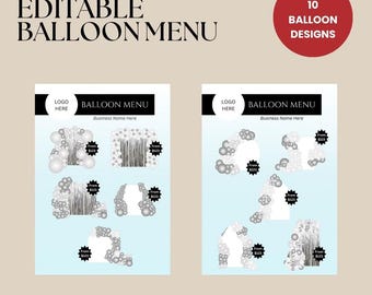 Editable Balloon Menu Template - Customizable Party Decoration Pricing Guide