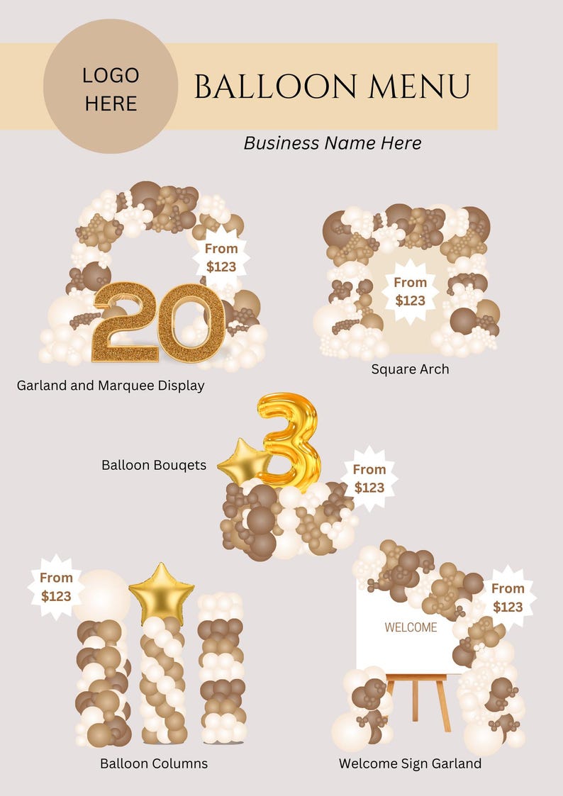 Editable Balloon Menu Template - Customizable Party Decoration Pricing ...