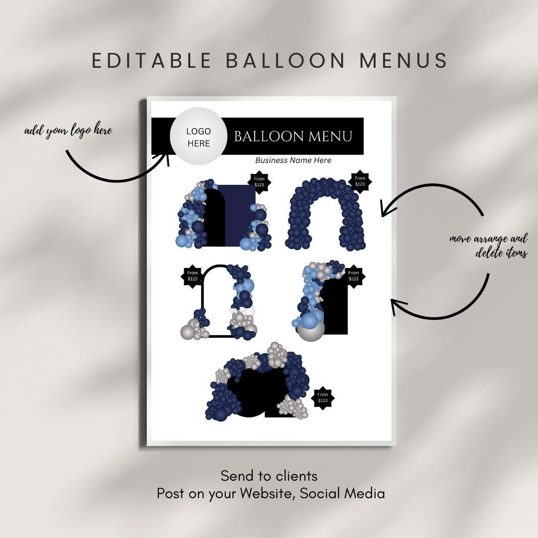 Custom Balloon Menu Editable Balloon Menu Template - Customizable Party Decoration Pricing ...