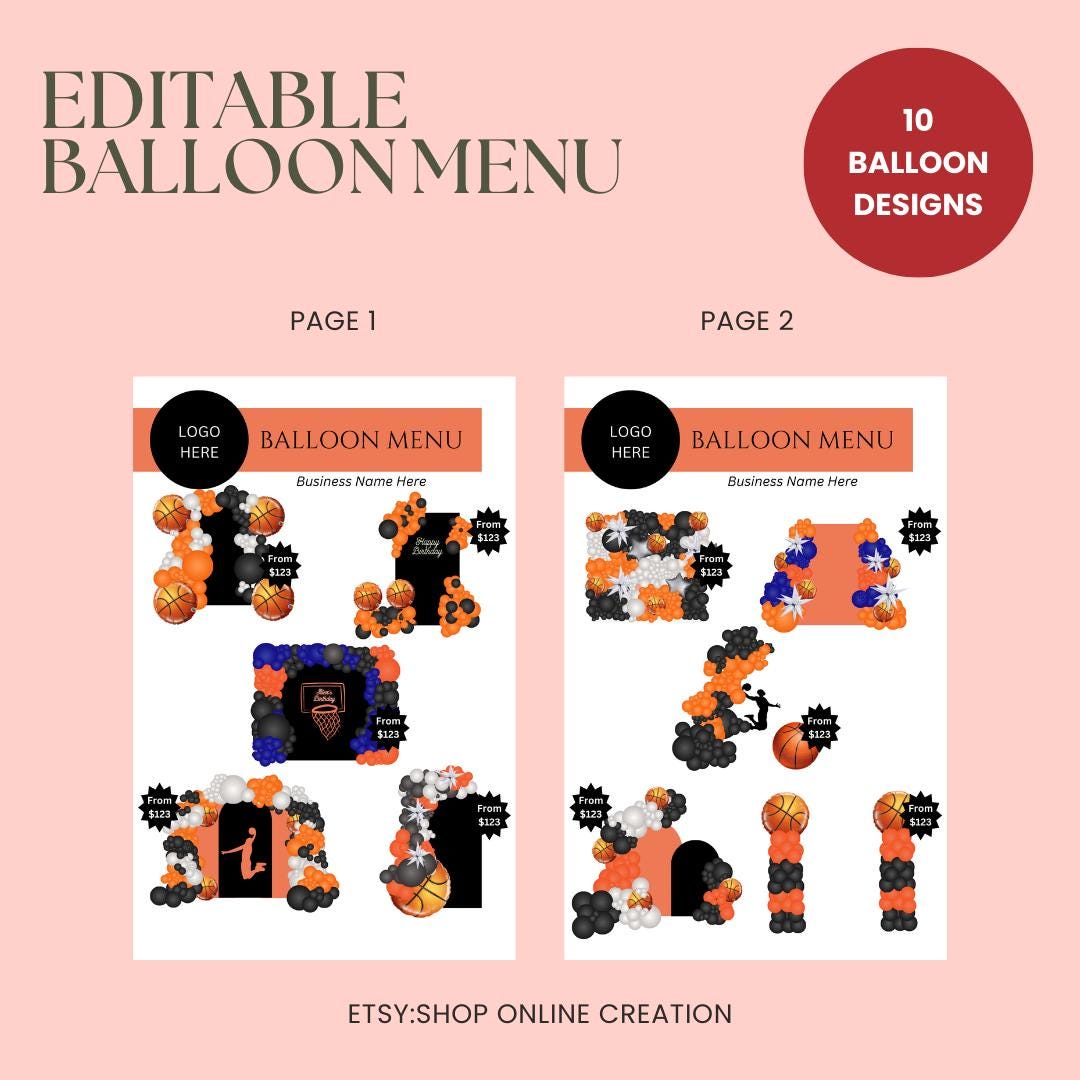 Editable Balloon Menu Template - Basketball Theme - Etsy
