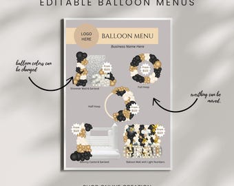 Editable Balloon Menu Template - Customizable Party Decoration Pricing Guide
