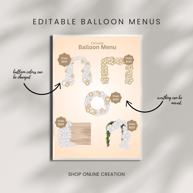 Editable Balloon Menu Template - Gold and Silver Theme - Etsy