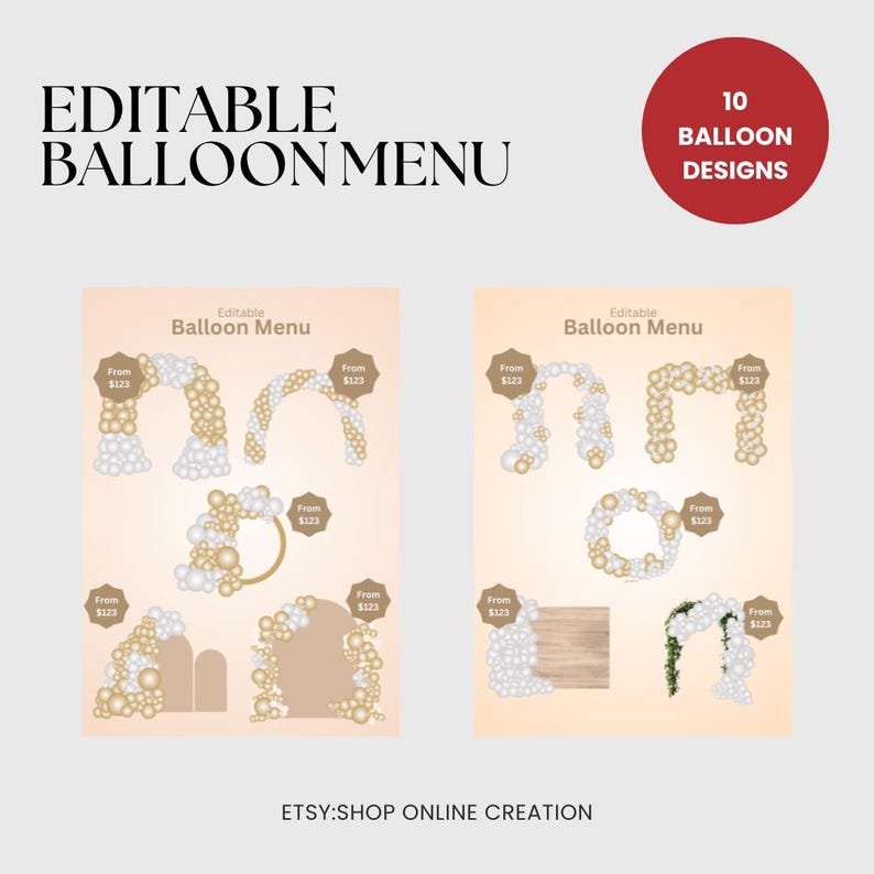 Editable Balloon Menu Template - Gold and Silver Theme - Etsy
