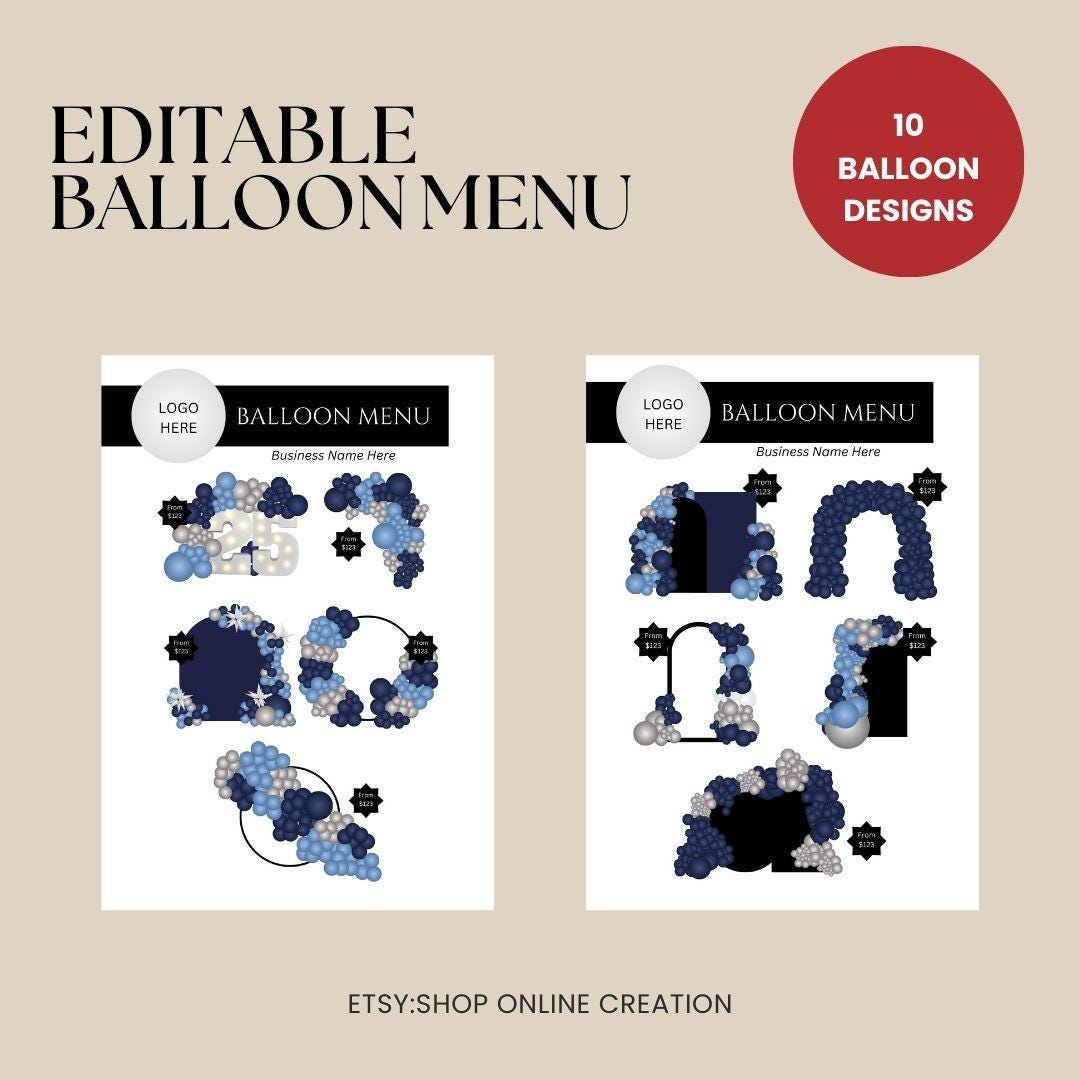 Editable Balloon Menu Template - Customizable Party Decoration Pricing ...