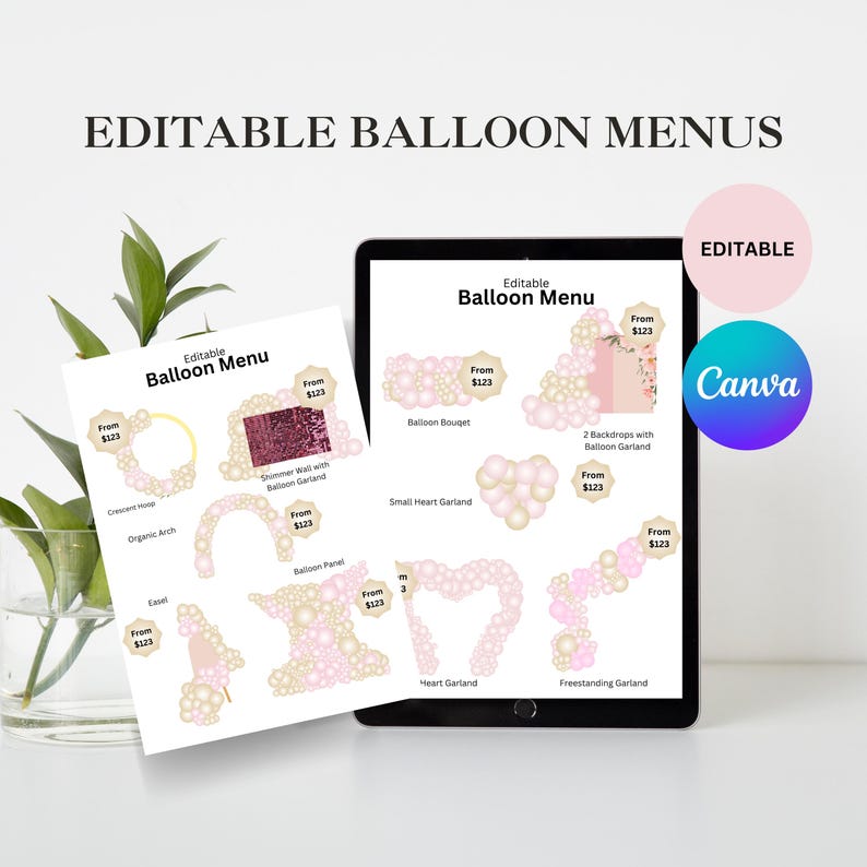 Editable Balloon Menu Template - Pink and Gold - Etsy