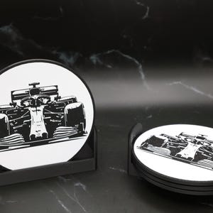 Formula 1 Racing 3D Printed Coaster Set – Car Enthusiast Gift, F1 Drink Coasters with Holder