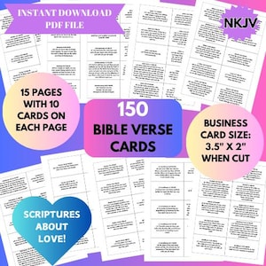 150 christliche Bibel Schrift 3,5 "x 2" Karten auf LOVE Minimalist Style zum Auswendiglernen des Wortes Gottes druckbare digitale PDF Sofort-Download NKJV