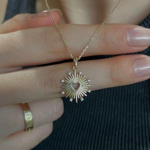 14K Gold Unique Heart Necklace- Heart Necklace With Stones- Dainty gold necklace- Love Pendant for women- Birthday gift- Gifts For Her- Gift