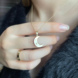 14K Solid Gold Moon Necklace- Moon charm necklace- Moon with stars necklace- Star necklace- Crescent Moon necklace- Dainty moon necklace