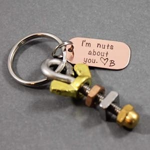 Personalized Gift for Him, Mens Keyring, nuts and bolts keyring