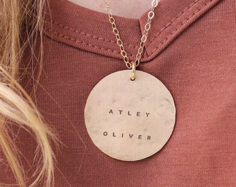 Gold Name Necklace | Large Round Name Necklace | Christmas Gift for Her | Gift for Grandmother | Engraved Necklace with Names | Grandkids