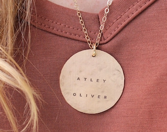 Gold Name Necklace | Large Round Name Necklace | Christmas Gift for Her | Gift for Grandmother | Engraved Necklace with Names | Grandkids