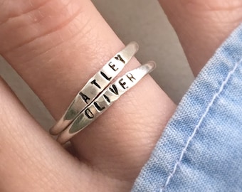 Stackable Name Ring, Personalized Stackable Silver Name Rings, Stacking Rings, Skinny silver stacking rings with names, mom rings, thin ring