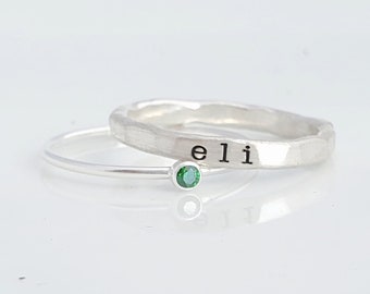 Stackable Rings | Silver Name and Birthstone Rings, name rings, birthstone ring set, personalized jewelry | stacking name rings | The Ensley
