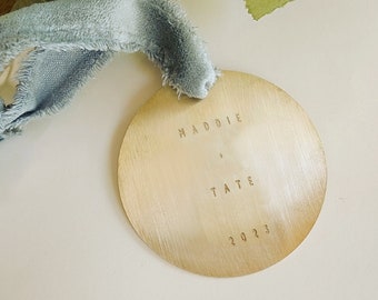 Gold Brass Custom Christmas Ornament | Modern Brushed Brass Ornament | Personalized Stamped Holiday Ornament | Pet Ornament | New Baby
