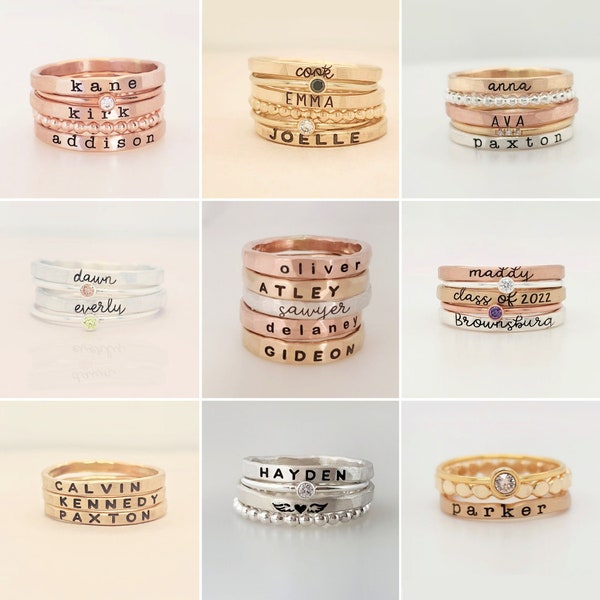 Stacked Name Rings | Easter Gift for Mom | Personalized Mom Gift | Stacking Custom Ring| Design your Own Ring Set