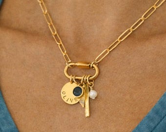 Gold Carabiner Paperclip Chain Necklace – Customizable Charm Necklace | Mother's Day Gift