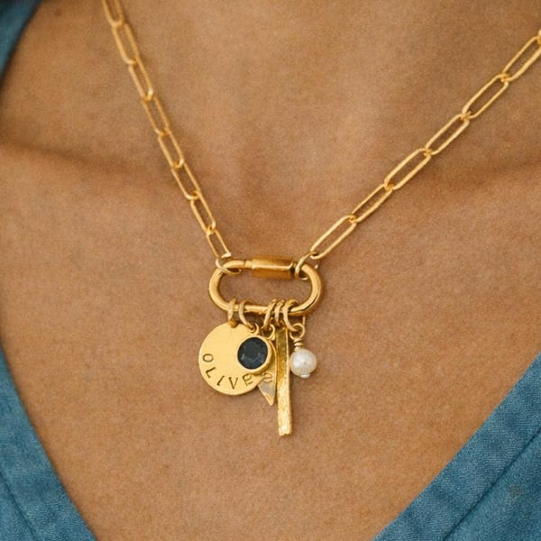 Gold Carabiner Paperclip Chain Necklace – Customizable Charm Necklace | Mother's Day Gift