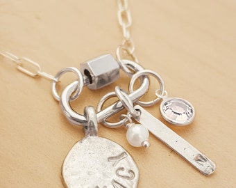 Silver Carabiner Necklace | Unique Mother&#39;s Day Gift for Her, Adjustable Silver Necklace, Personalized Jewelry