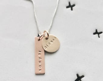 Two Kid Name Necklace | Mom of Two Children Personalized Name Necklace | Rose Gold and Yellow Gold Filled Two Tag Necklace | Custom for Mom
