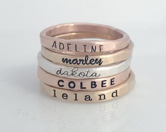 Five Name Rings | Gift for Mom with Five Children | Ring Set | Stackable Name Rings | Mixed Font Name | Personalized Rings | the Laurel