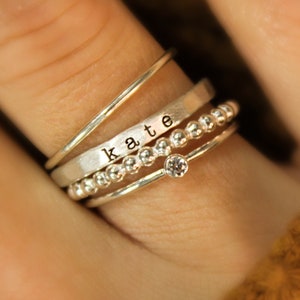 Stackable Rings | Silver Stacked Ring Set | Personalized Jewelry | Name Rings | Mom Rings | Stacking Name Rings | Trendy Jewelry