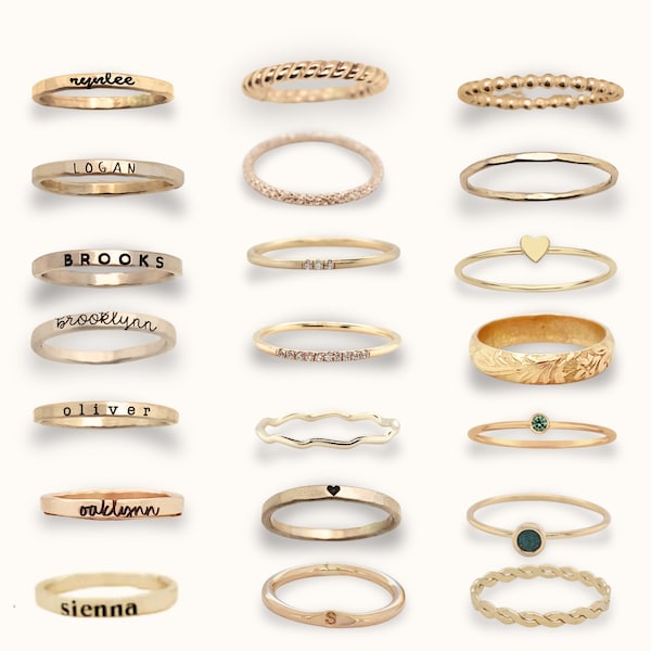 Conjunto de anillos apilables personalizados con nombre / Anillos de oro y plata grabados a medida para crear tu propia joya con nombre o palabra / Regalo para ella, mamá, esposa