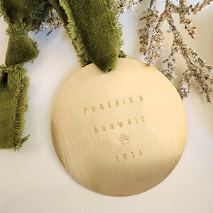Personalized Ornament Modern Brushed Brass Ornament Personalized Engraved Holiday Ornament Pet Ornament New Baby image 1