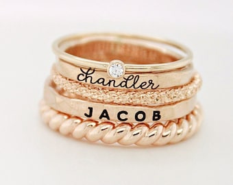 Mother's Day Gift Ring Set | Personalized Jewelry | Build your own stackable name ring set | Individual Stacking Rings | Tag You're It