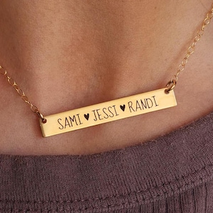 Engraved Gold Bar Necklace | Gold Bar Necklace with Names | Three Names Bar Necklace | Horizontal Bar Necklace | Gift for Mom | Mother&#39;s Day