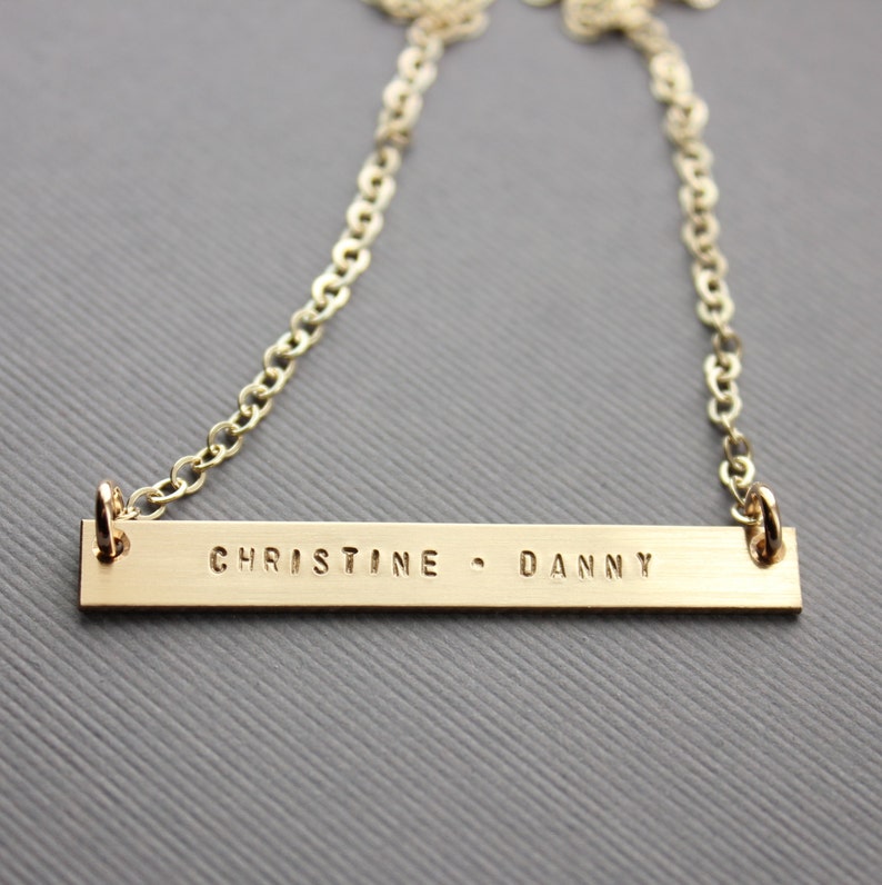Gold Bar Necklace With Names Name Plate Necklace 14K Gold Etsy