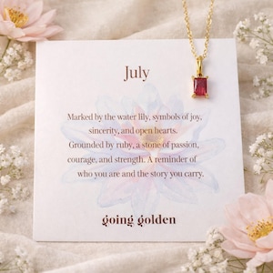 Collar con piedra natal de julio en oro, colgante rectangular de rubí, collar del mes de nacimiento para mamá, adolescente y esposa, regalo de cumpleaños de julio.