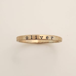 14K Gold Personalized Name Ring | Typewriter Font Stackable Jewelry | Engraved Custom Name Ring