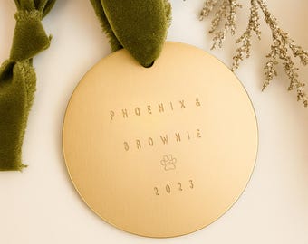 Personalized Pet Ornament | Engraved Brass Holiday Decor | Mother's Day Gift