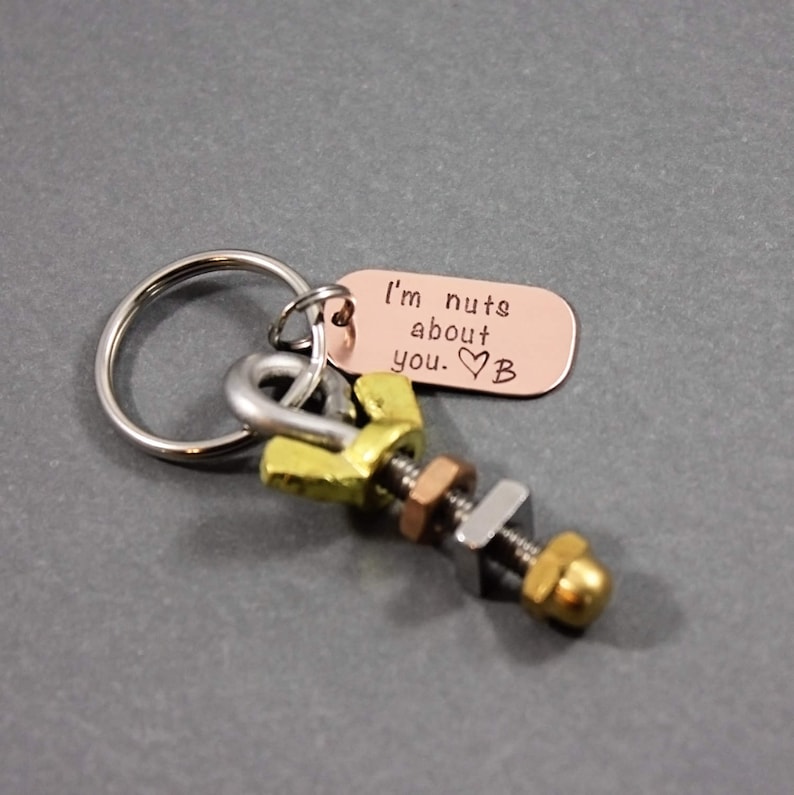 Personalized Gift for Him, Mens Keyring, nuts and bolts keyring