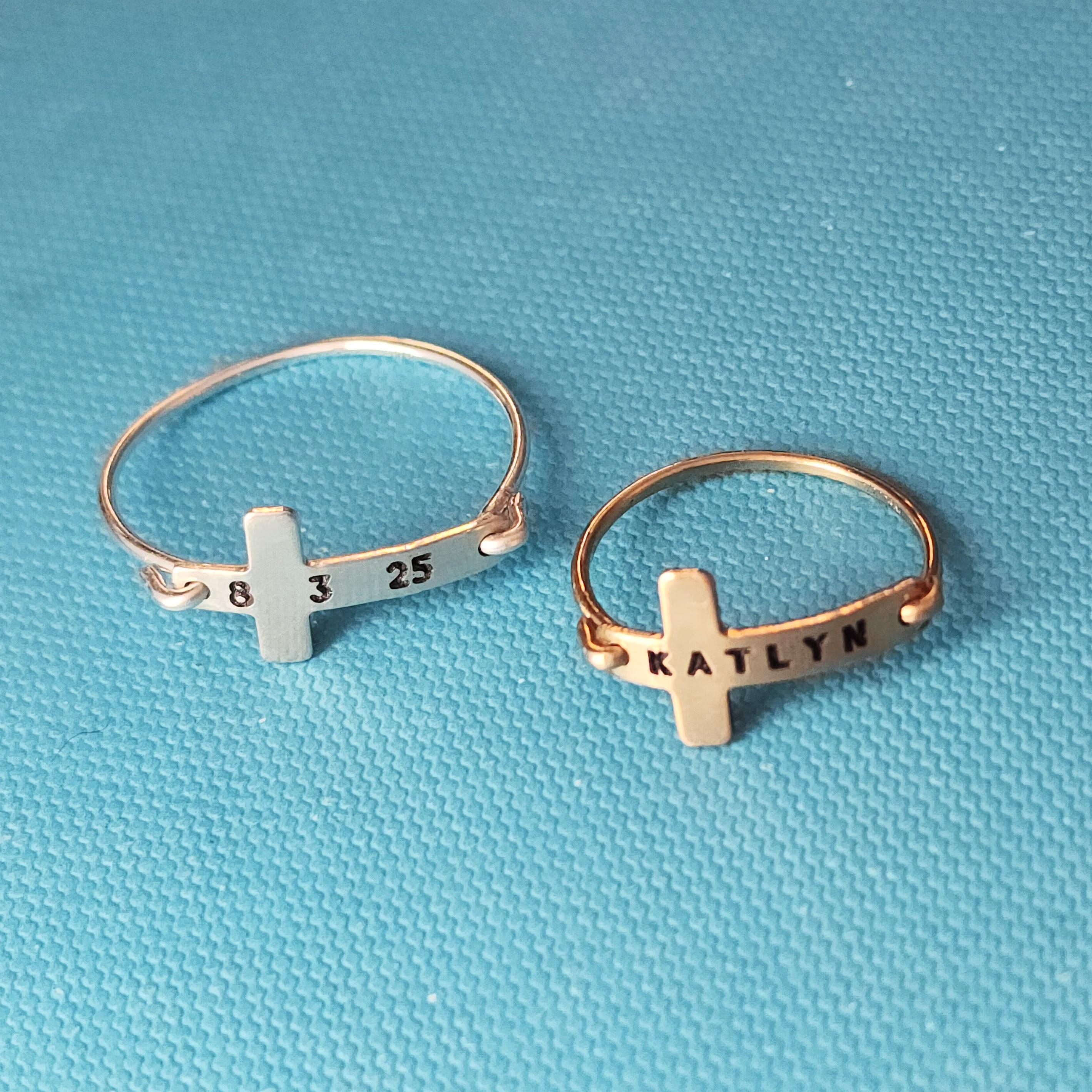 Personalized Cross Name Ring – Baptism Gift, Christening Ring, First ...