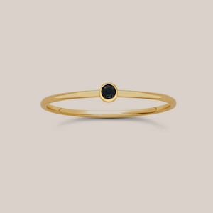 Black Gem Ring | Stacking Ring with Black Stone | Black CZ Ring | Black and Gold Ring | Gold Filled Stacking Ring with Black CZ