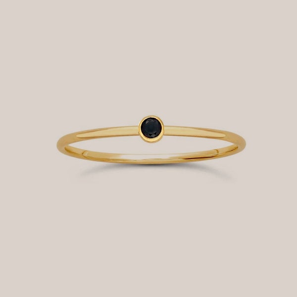 Black Gem Ring | Stacking Ring with Black Stone | Black CZ Ring | Black and Gold Ring | Gold Filled Stacking Ring with Black CZ