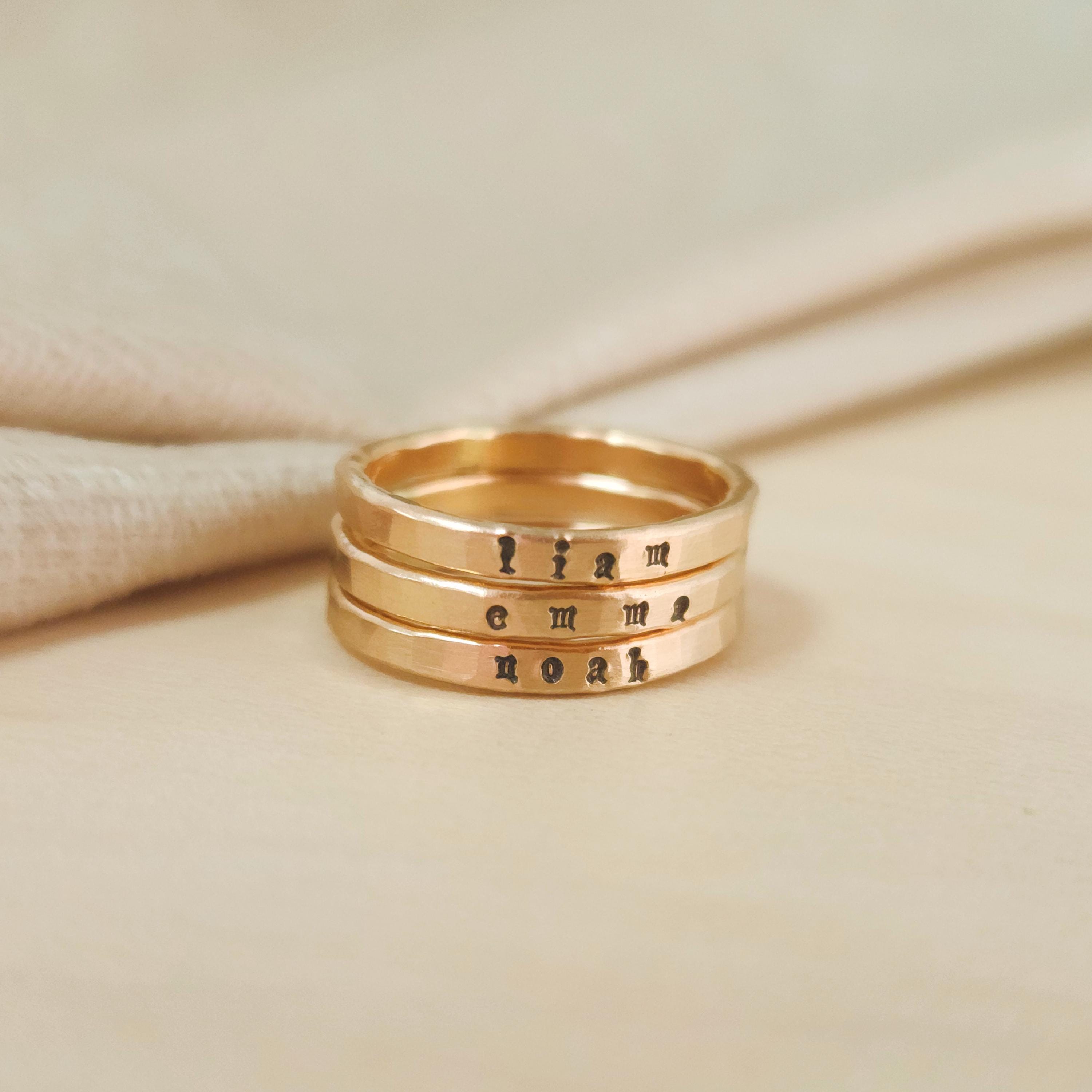 Etsy Name Rings Stackable Gold Filled Stackable Name Ring, Hand Stamped Tiny Font Jewelry - Etsy