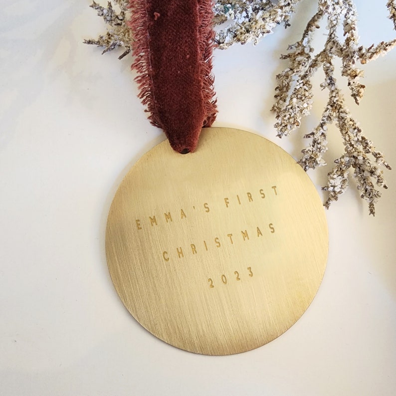 Personalized Ornament Modern Brushed Brass Ornament Personalized Engraved Holiday Ornament Pet Ornament New Baby image 6
