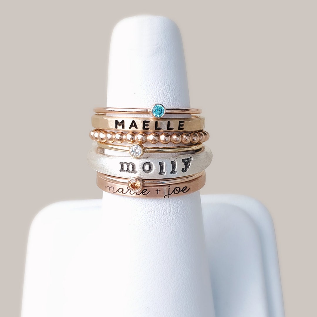 Etsy Name Rings Stackable Handmade Mixed Metal Stackable Name Rings | Personalized Birthstone ...