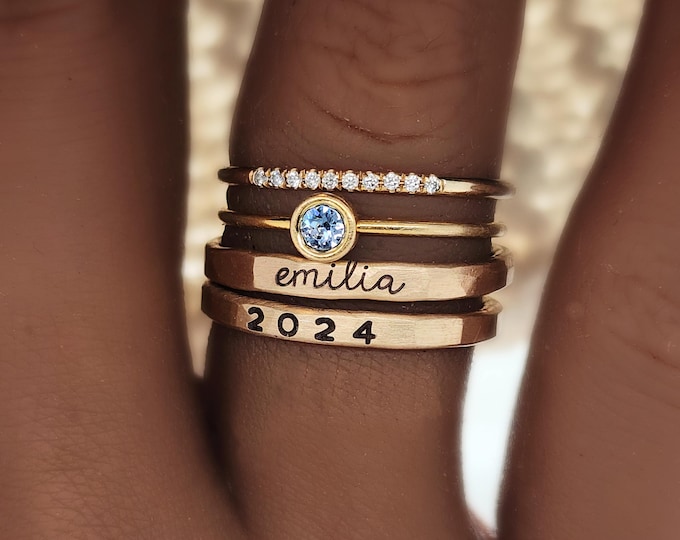 Personalized 14k Gold-Filled Class Ring Set | Custom Graduation Gift for High School & College | Handcrafted Jewelry for Celebrations