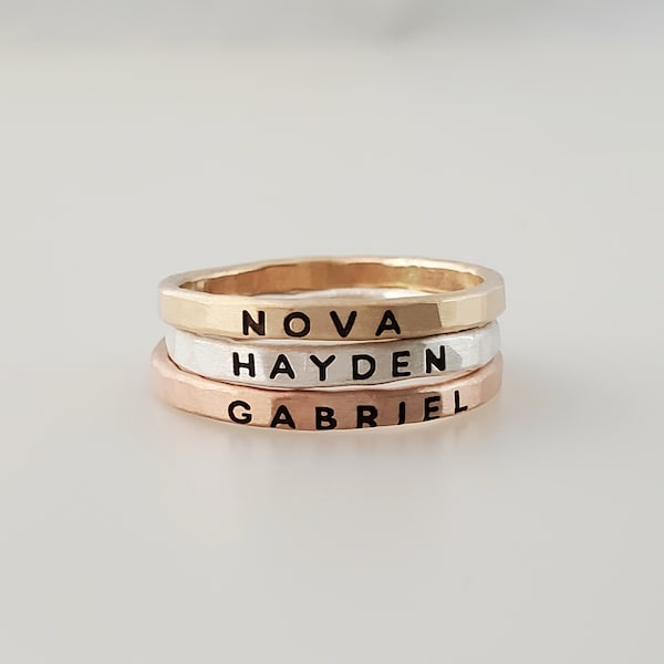 Personalized Stacking Name Rings | 14k Gold Filled, Rose, Silver Layered Rings