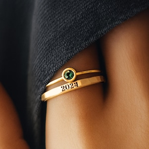 14k Gold-Filled Class Ring Set | Personalized Year & Birthstone Stacking Rings | Mother's Day Gift